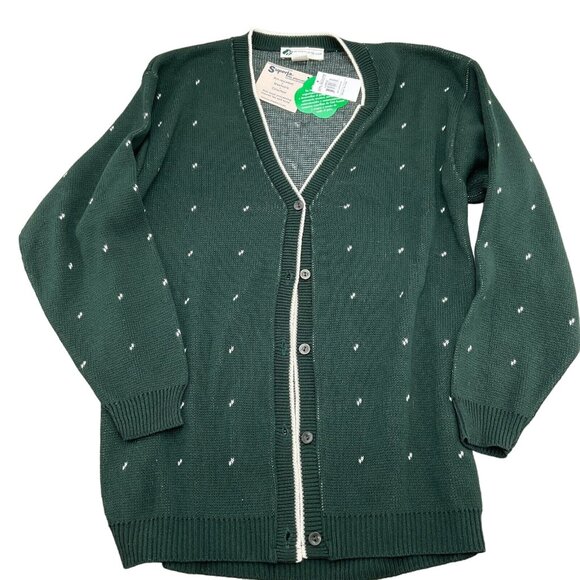 Girl Scouts of USA Cardigan Large Green White Fleck Acrylic Sweater‎ USA VTG NWT - Picture 1 of 11